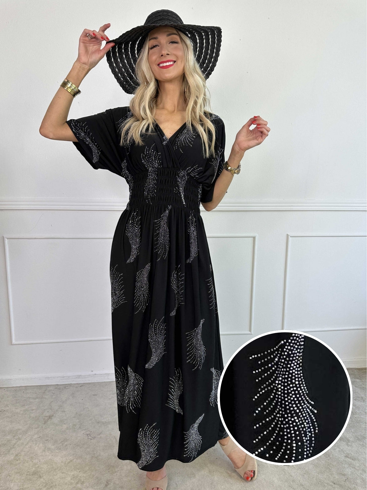 Pams Leaf Crystal - Lang elastisk kjole med mønster af similisten